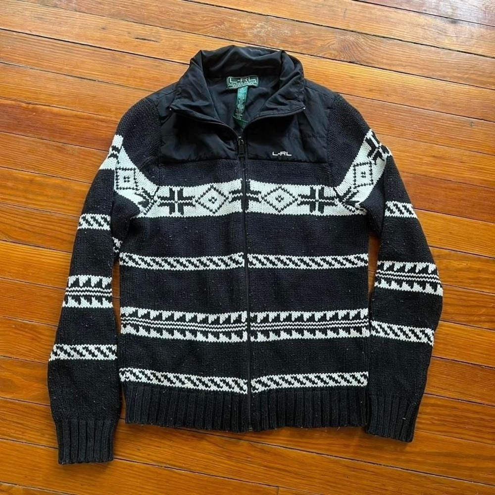 1999s Polo Ralph Lauren Aztec Zip Up Knit Sweater size M